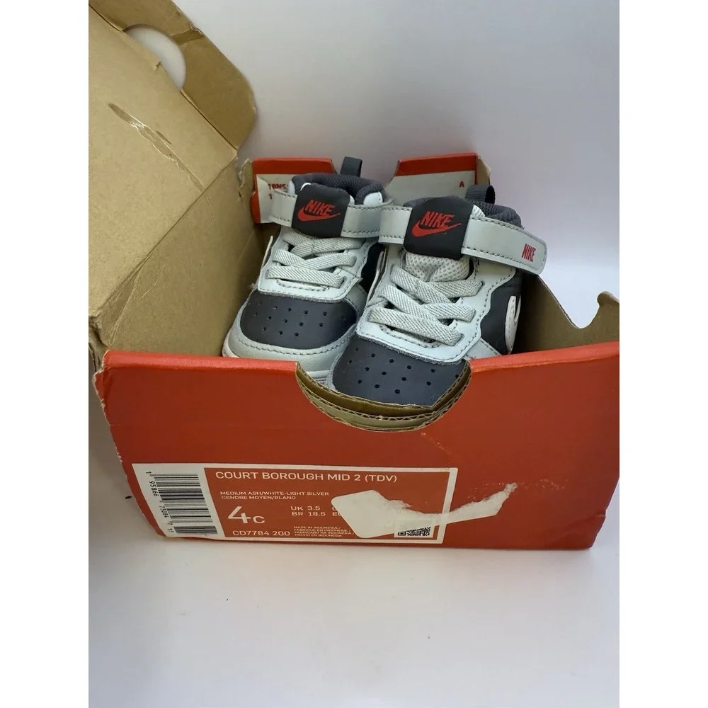 Nike Court Borough Mid 2 TDV Toddler Shoes 4C Medium Ash/White-Light Silver